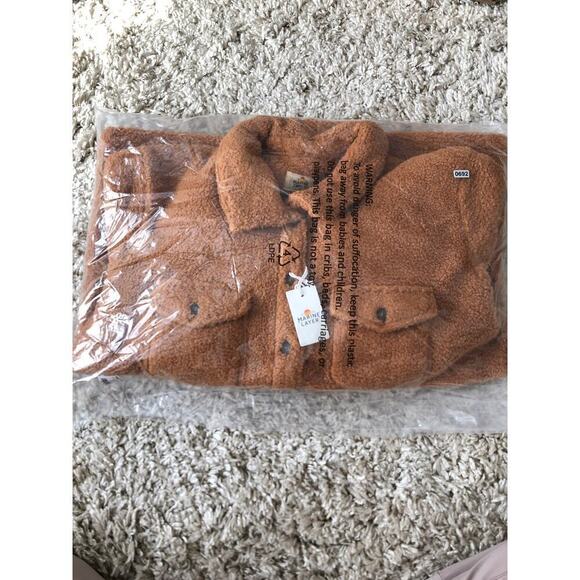Marine Layer Eden Overshirt Cozy Sherpa Teddy Jacket Cashew Brown NWT XLarge - Picture 5 of 9